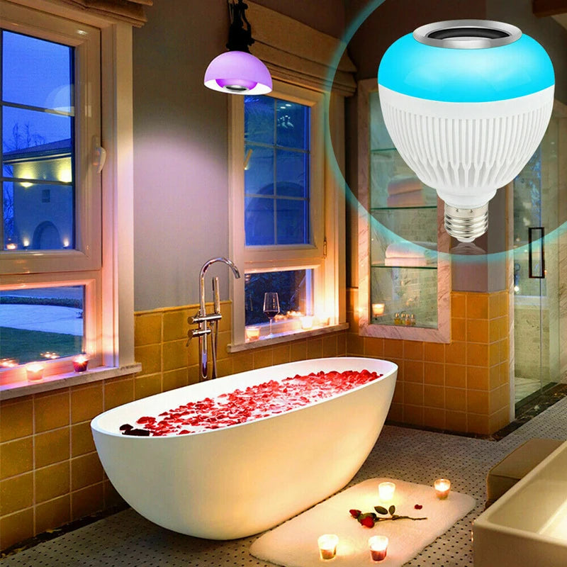 LÂMPADA RGB Bluetooth COM CAIXA DE SOM EMBUTIDA, CONTROLE DE LED, E CONECTÁVEL COM CELULAR