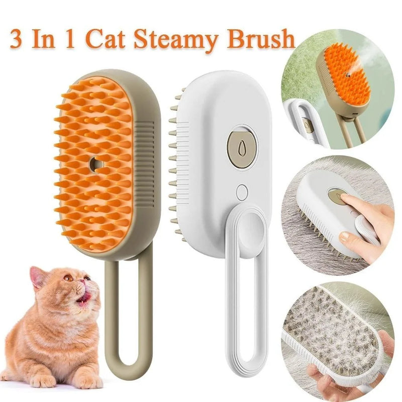 Escova A Vapor Para Gatos Cães 3 Em 1 Escovas Elétricas e massageador removedor De PELOS