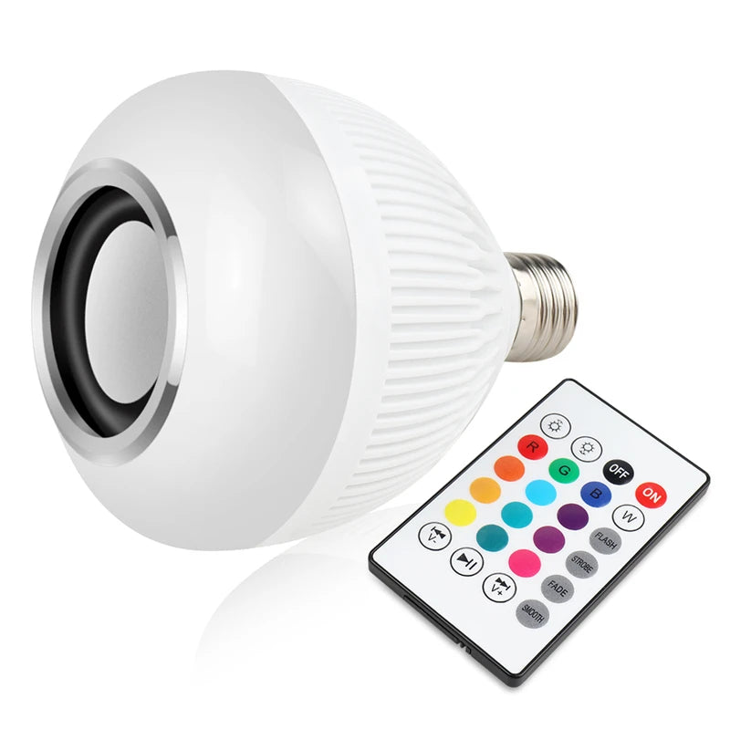 LÂMPADA RGB Bluetooth COM CAIXA DE SOM EMBUTIDA, CONTROLE DE LED, E CONECTÁVEL COM CELULAR